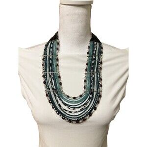 Multistrand Beaded Necklace Blue Turquoise Tribal Boho Necklace